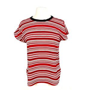 Trouve Red & White Striped Top with Black Collar - XS
